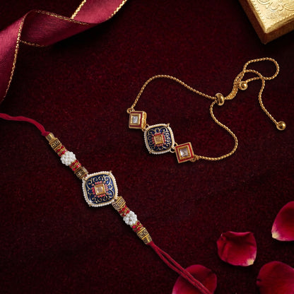 Royal Blue Designer Bhai Bhabhi Rakhi Set