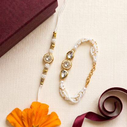 Elegant Pearl Bhai Bhabhi Rakhi Set