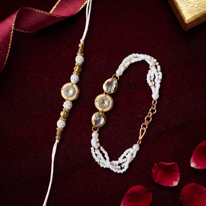 Elegant Pearl Bhai Bhabhi Rakhi Set