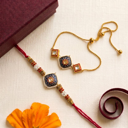 Royal Blue Designer Bhai Bhabhi Rakhi Set