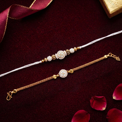 Swastik Rakhi & Bracelet Combo | Bhaiya Bhabhi Rakhi Set