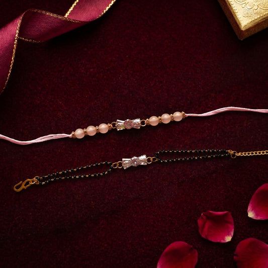 Elegant Pink Stone Bhaiya Bhabhi Rakhi Combo | Designer Rakhi & Bracelet Set