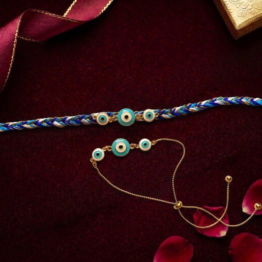 Evil Eye Bhaiya Bhabhi Rakhi Combo | Designer Rakhi & Adjustable Bracelet Set