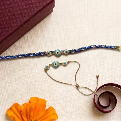 Evil Eye Bhaiya Bhabhi Rakhi Combo | Designer Rakhi & Adjustable Bracelet Set