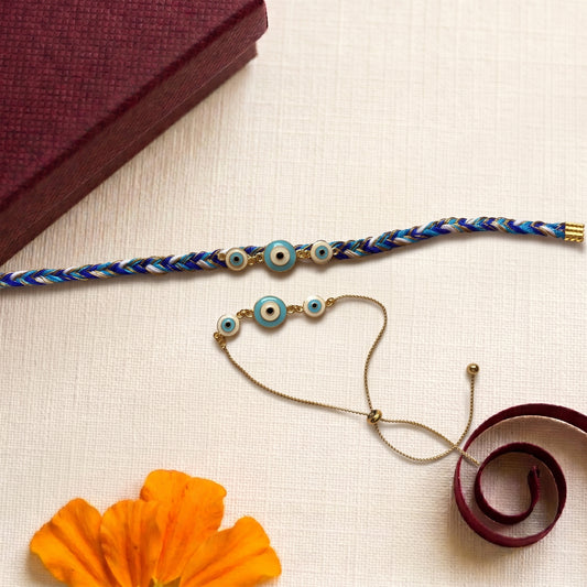 Evil Eye Bhaiya Bhabhi Rakhi Combo | Designer Rakhi & Adjustable Bracelet Set