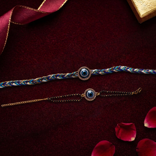 Evil Eye Bhaiya Bhabhi Rakhi Combo | Designer Rakhi & Bracelet Set