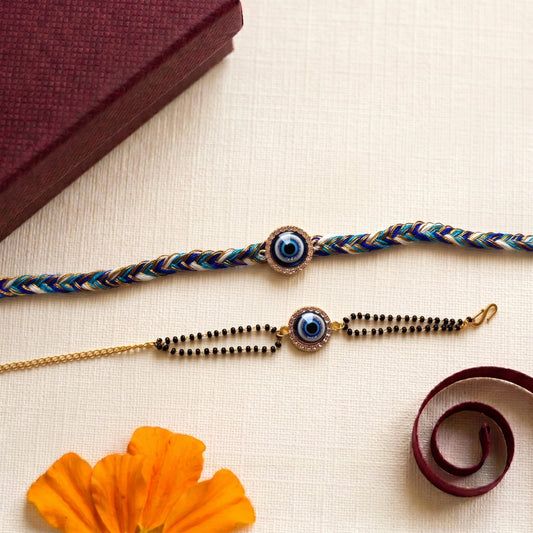 Evil Eye Bhaiya Bhabhi Rakhi Combo | Designer Rakhi & Bracelet Set