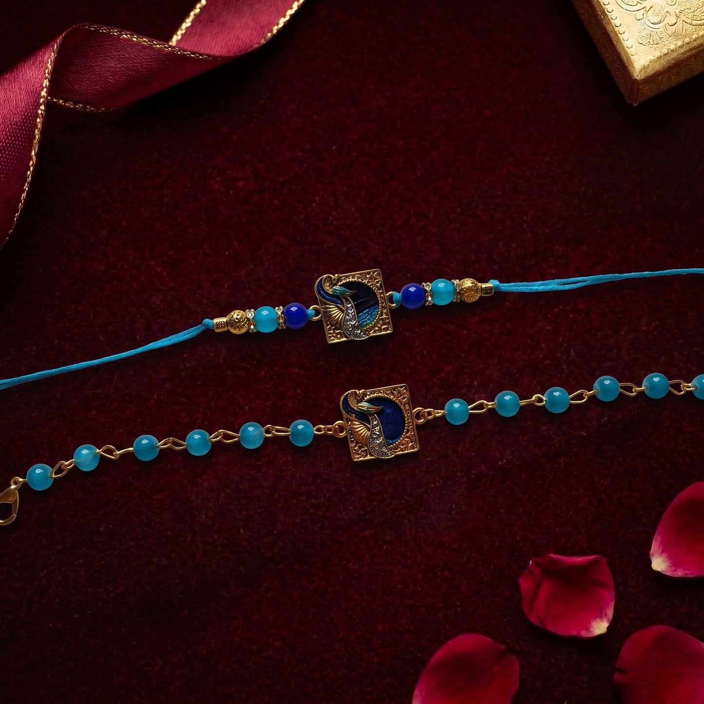 Elegant Peacock Bhaiya Bhabhi Rakhi Combo | Designer Rakhi & Bracelet Set