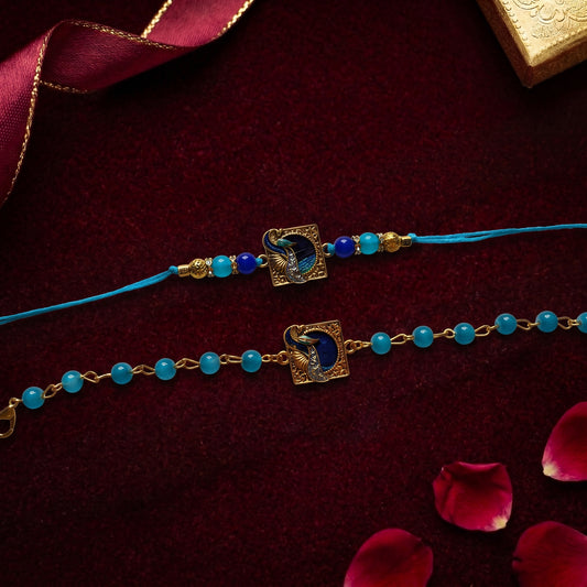 Elegant Peacock Bhaiya Bhabhi Rakhi Combo | Designer Rakhi & Bracelet Set