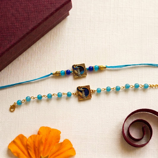 Elegant Peacock Bhaiya Bhabhi Rakhi Combo | Designer Rakhi & Bracelet Set