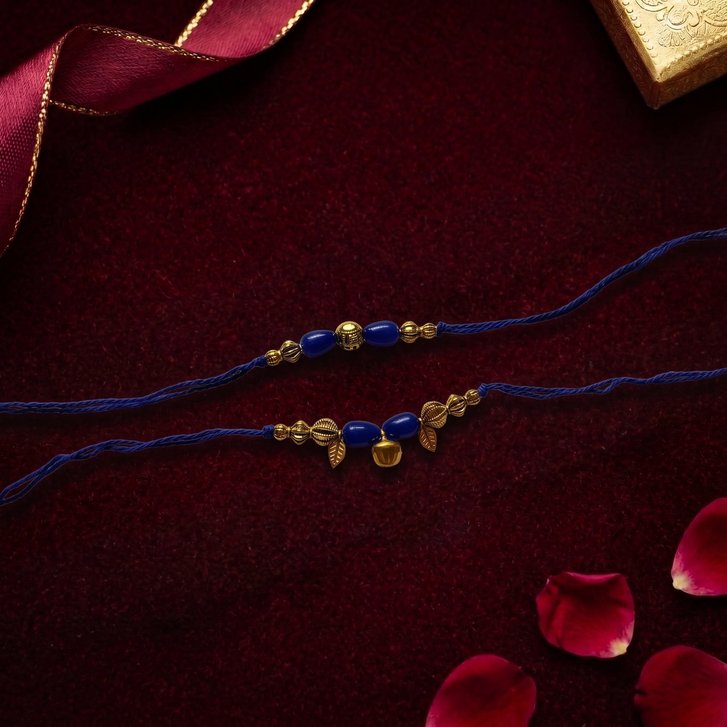 Blue Beaded Bhaiya Bhabhi Rakhi Combo | Minimal Charm Rakhi & Lumba Set