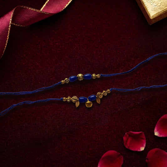 Blue Beaded Bhaiya Bhabhi Rakhi Combo | Minimal Charm Rakhi & Lumba Set