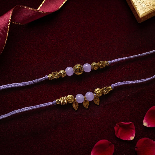 Lavender Swastik Bhaiya Bhabhi Rakhi Combo | Minimal Beaded Rakhi & Lumba Set