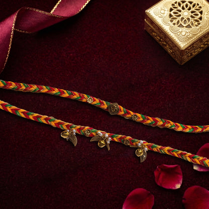 Om Bhaiya Bhabhi Rakhi Combo | Multicolor Braided Thread Rakhi & Designer Lumba Bracelet Set