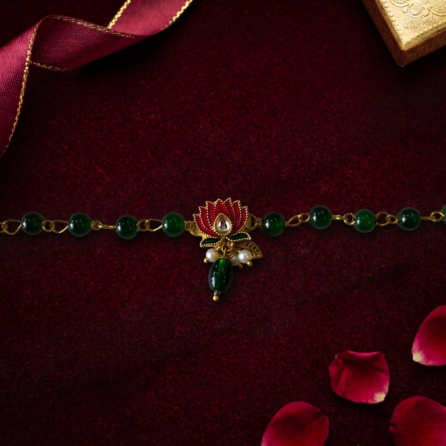 Elegant Lotus Bracelet Rakhi for Bhabhi or Sister