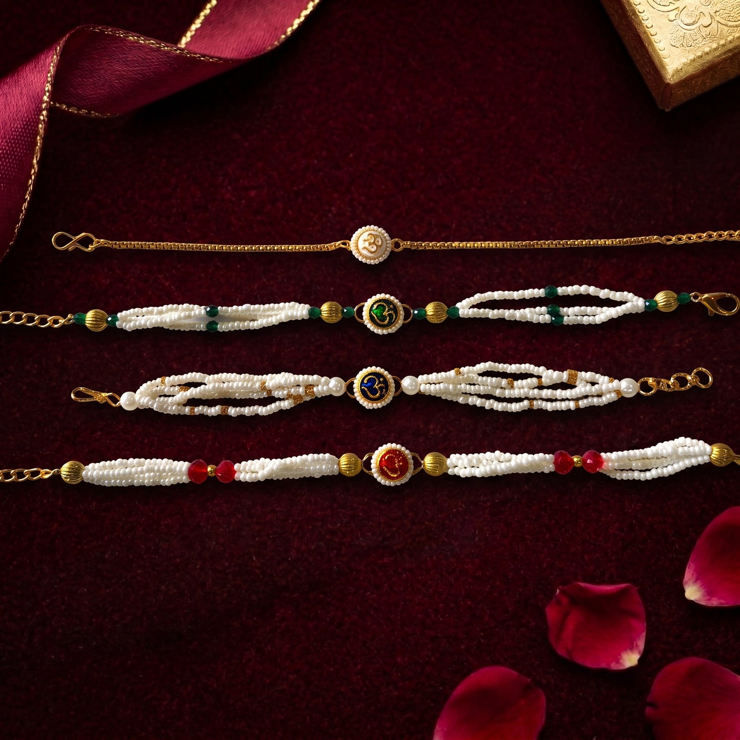 Om Pearl Bracelet Rakhi Collection (Choose Your Design)