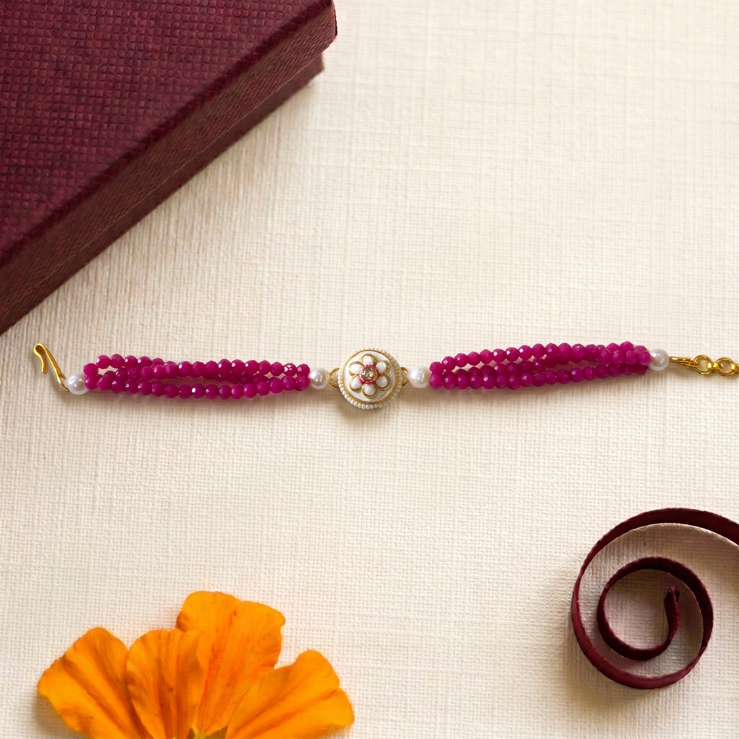 Pink Floral Beaded Bhabhi or Sister Bracelet
