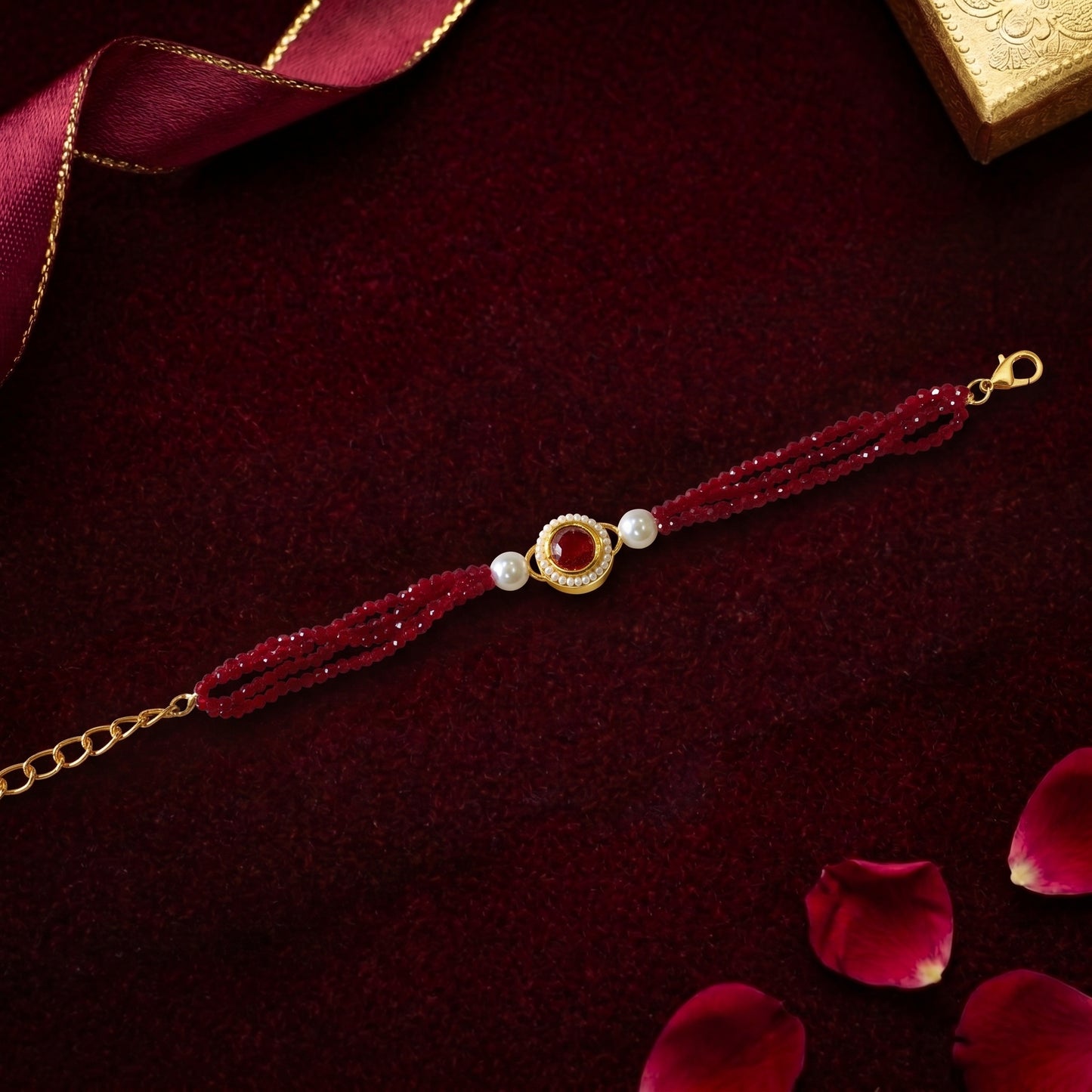 Ruby Crystal Pearl Bhabhi or Sister Bracelet