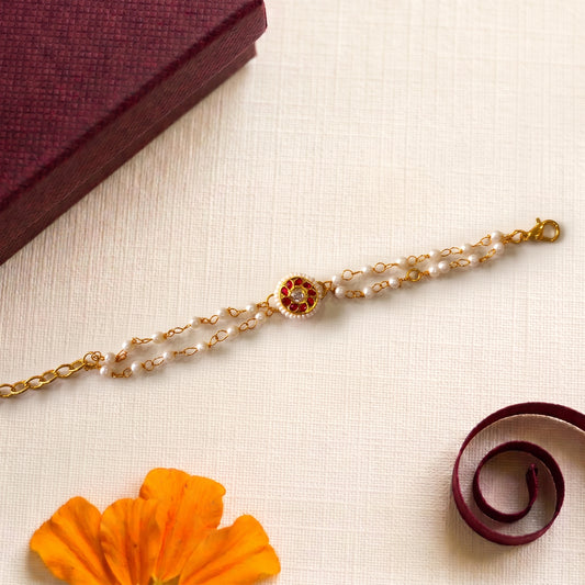Pearl Ruby Floral Bhabhi or Sister Bracelet
