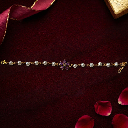Pearl Amethyst Flower Bhabhi or Sister Bracelet