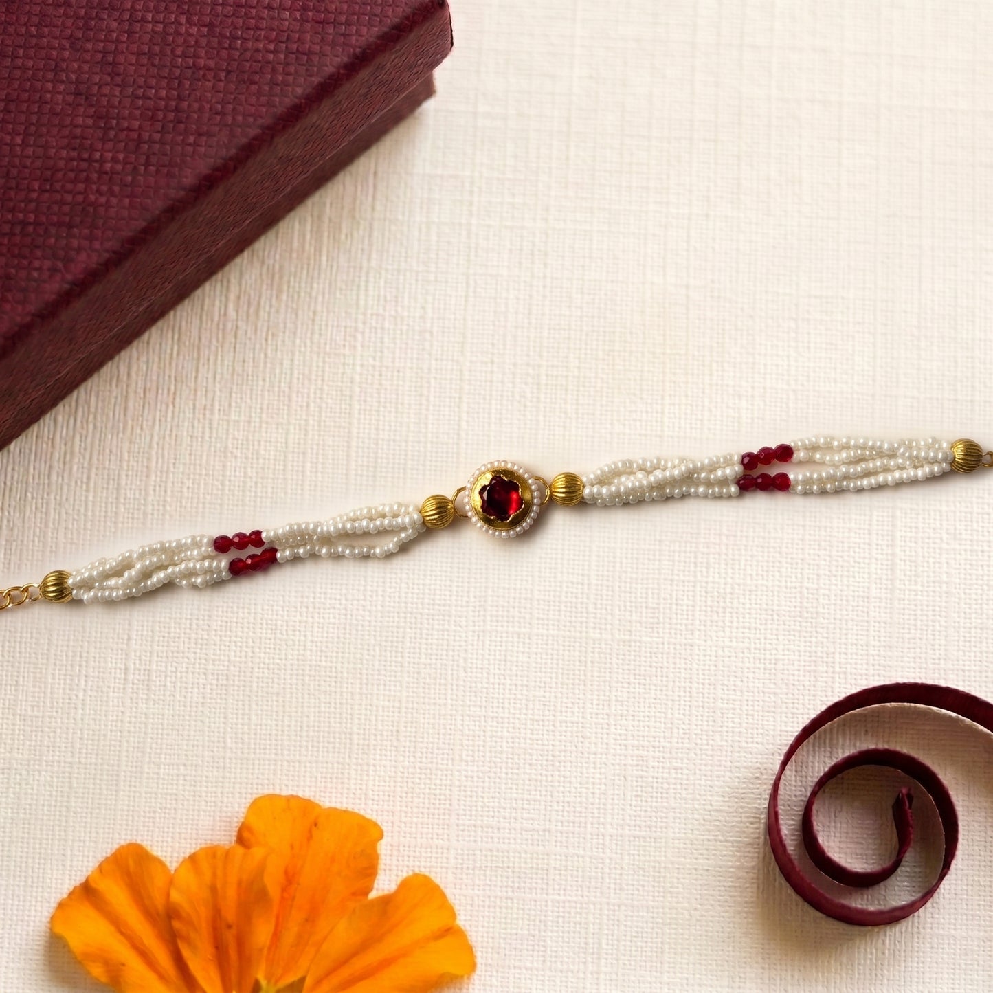 Ruby Stone Pearl Bhabhi or Sister Bracelet