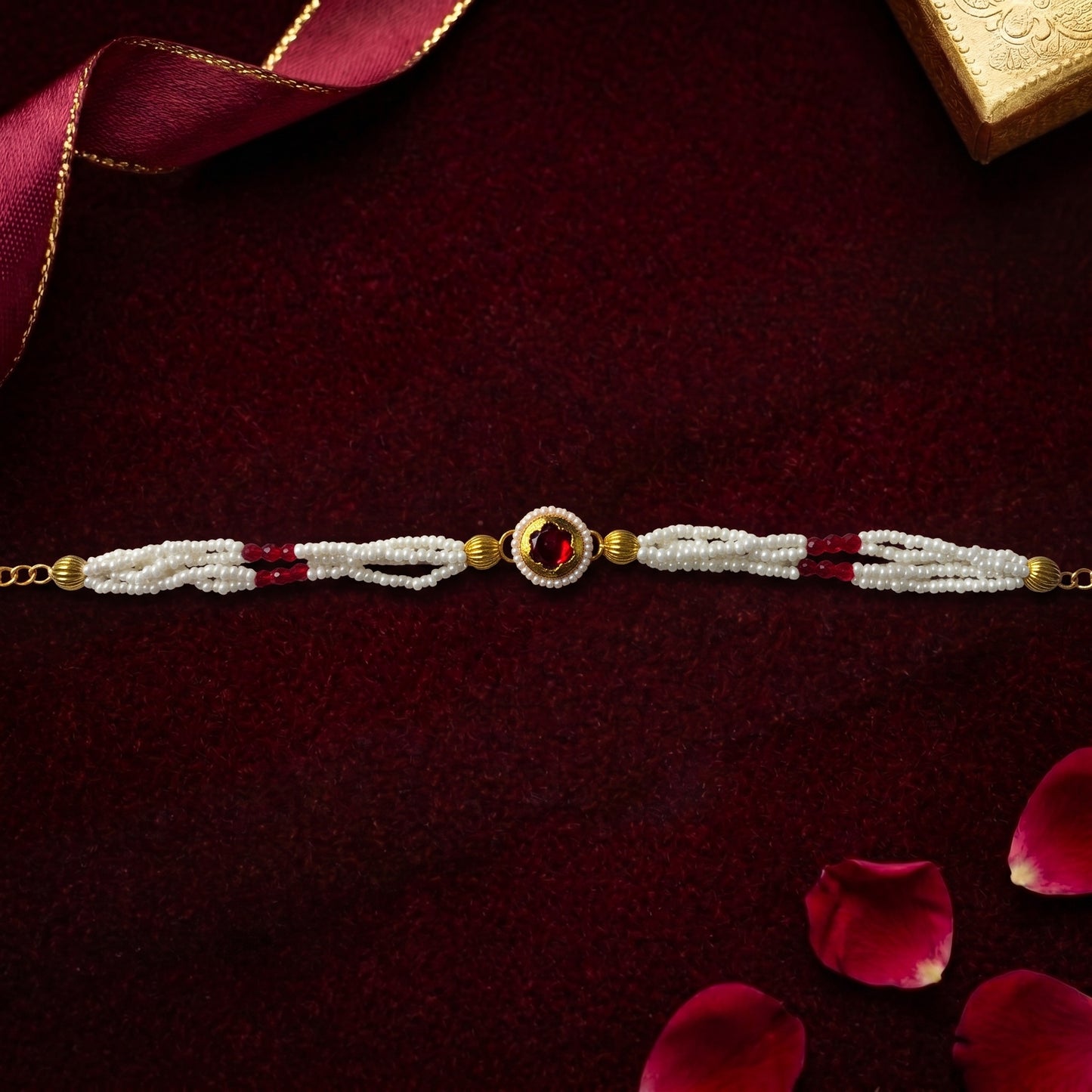 Ruby Stone Pearl Bhabhi or Sister Bracelet