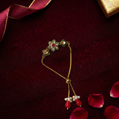 Premium Kundan Floral Adjustable Bhabhi Bracelet with Pearl Drops