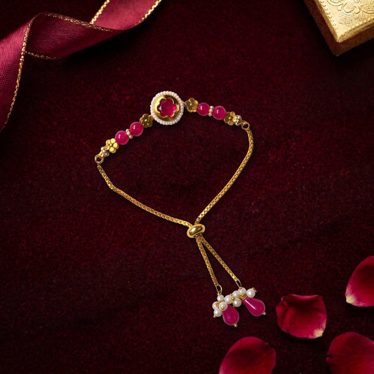 Title  Premium Ruby Pearl Adjustable Bhabhi Bracelet