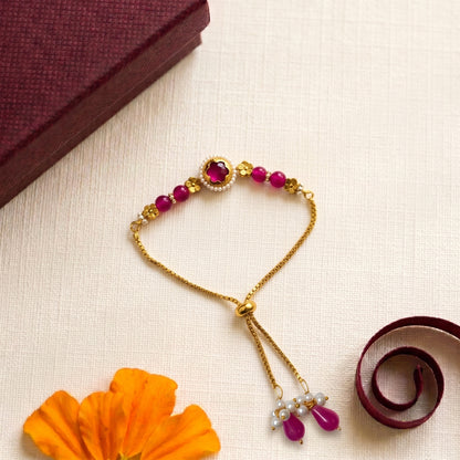 Title  Premium Ruby Pearl Adjustable Bhabhi Bracelet