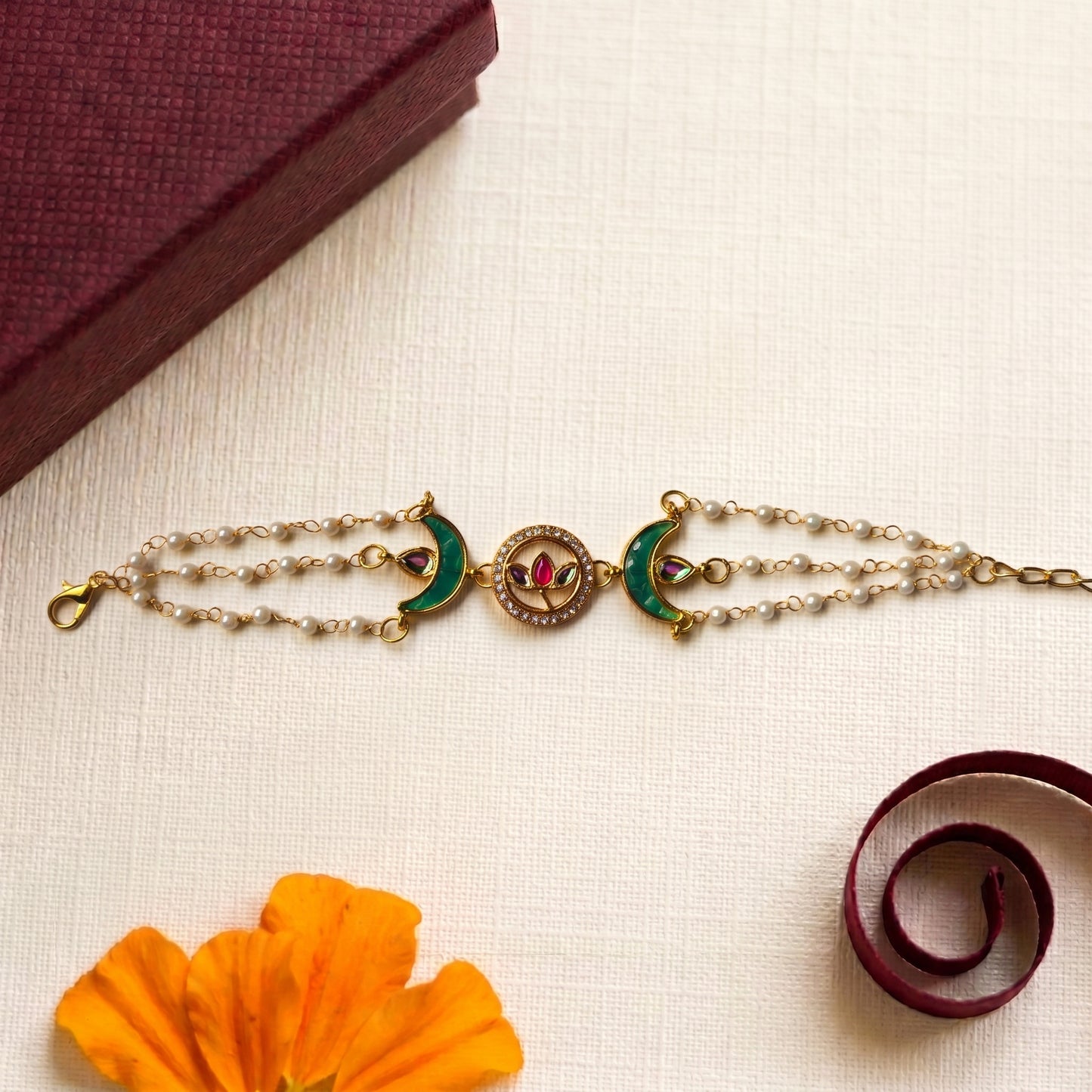 Kundan & Green Enamel Raksha Bandhan Bracelet
