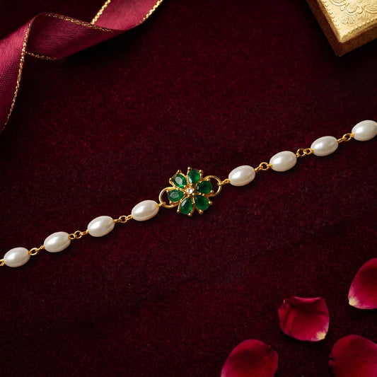 Emerald Flower Pearl Elegant Handcrafted Bracelet for Bhabhi