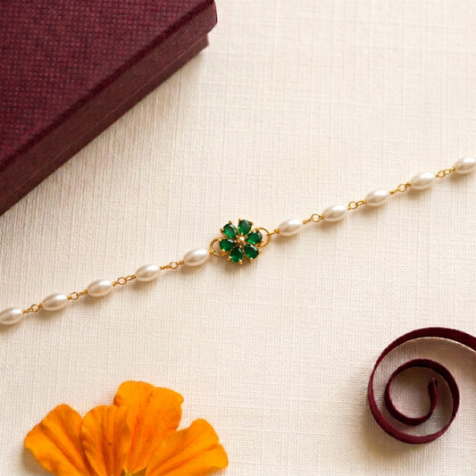 Emerald Flower Pearl Elegant Handcrafted Bracelet for Bhabhi