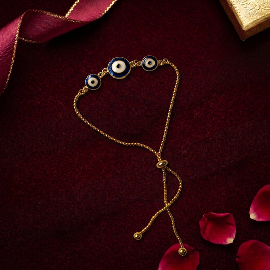 Adjustable Triple Evil Eye Gold Bracelet for Bhabhi