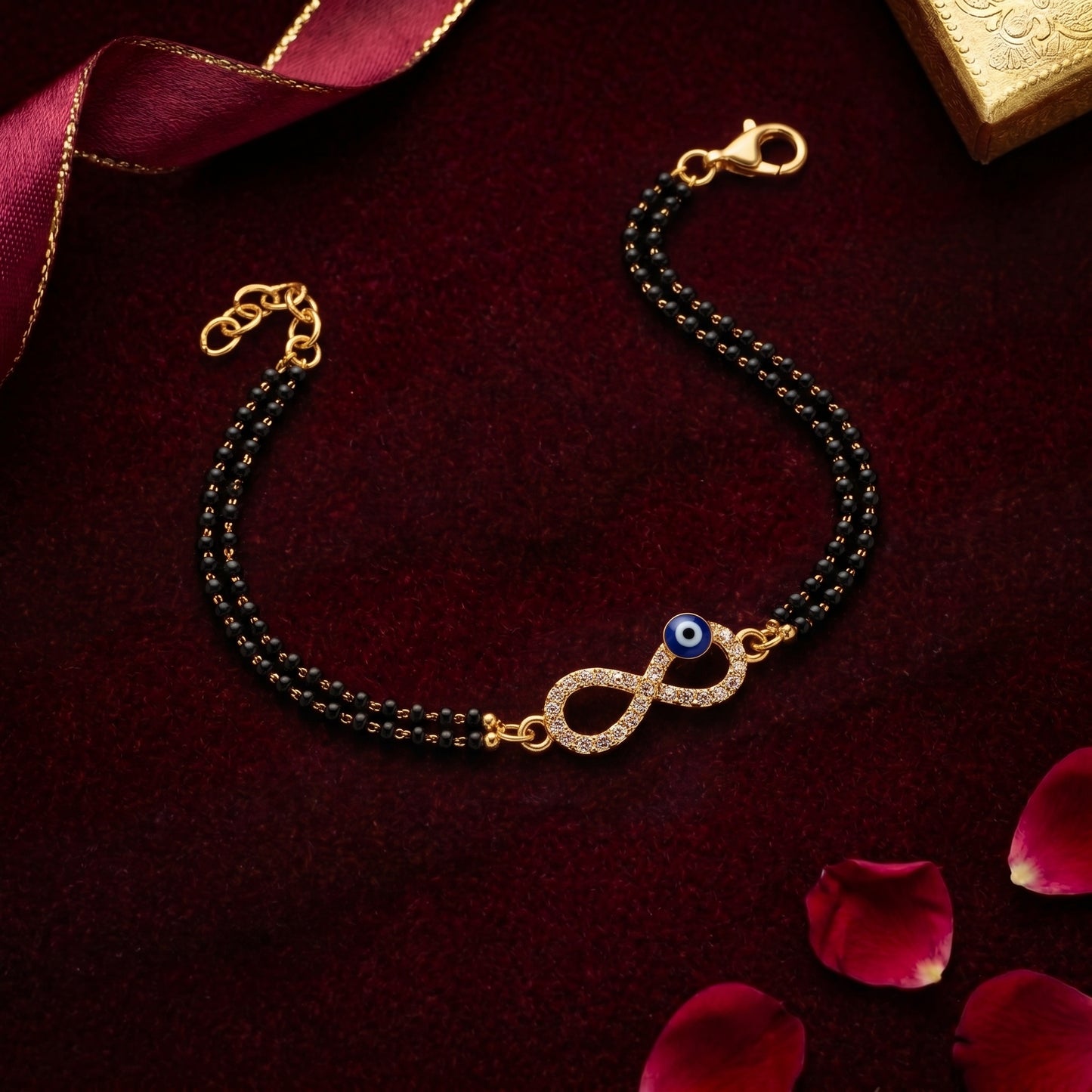 Infinity Evil Eye Black Beaded Bracelet for Bhabhi