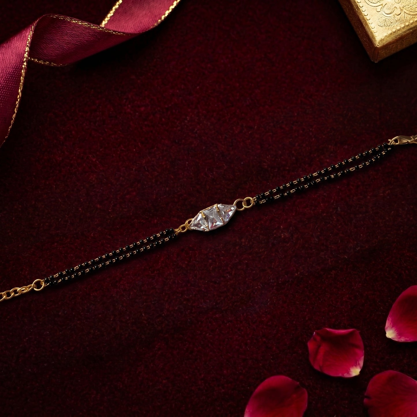 Crystal Solitaire Black Beaded Bracelet for Bhabhi