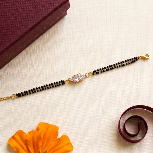 Crystal Solitaire Black Beaded Bracelet for Bhabhi