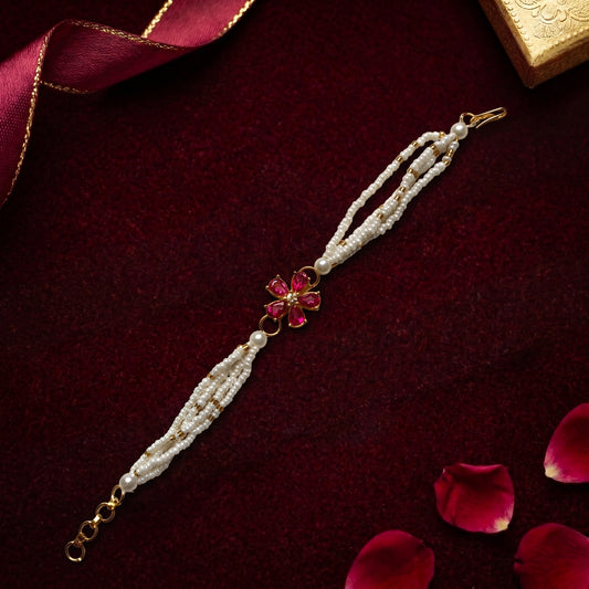 Pink Crystal Flower Pearl Bracelet for Bhabhi (Copy)