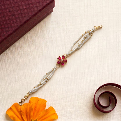Pink Crystal Flower Pearl Bracelet for Bhabhi (Copy)