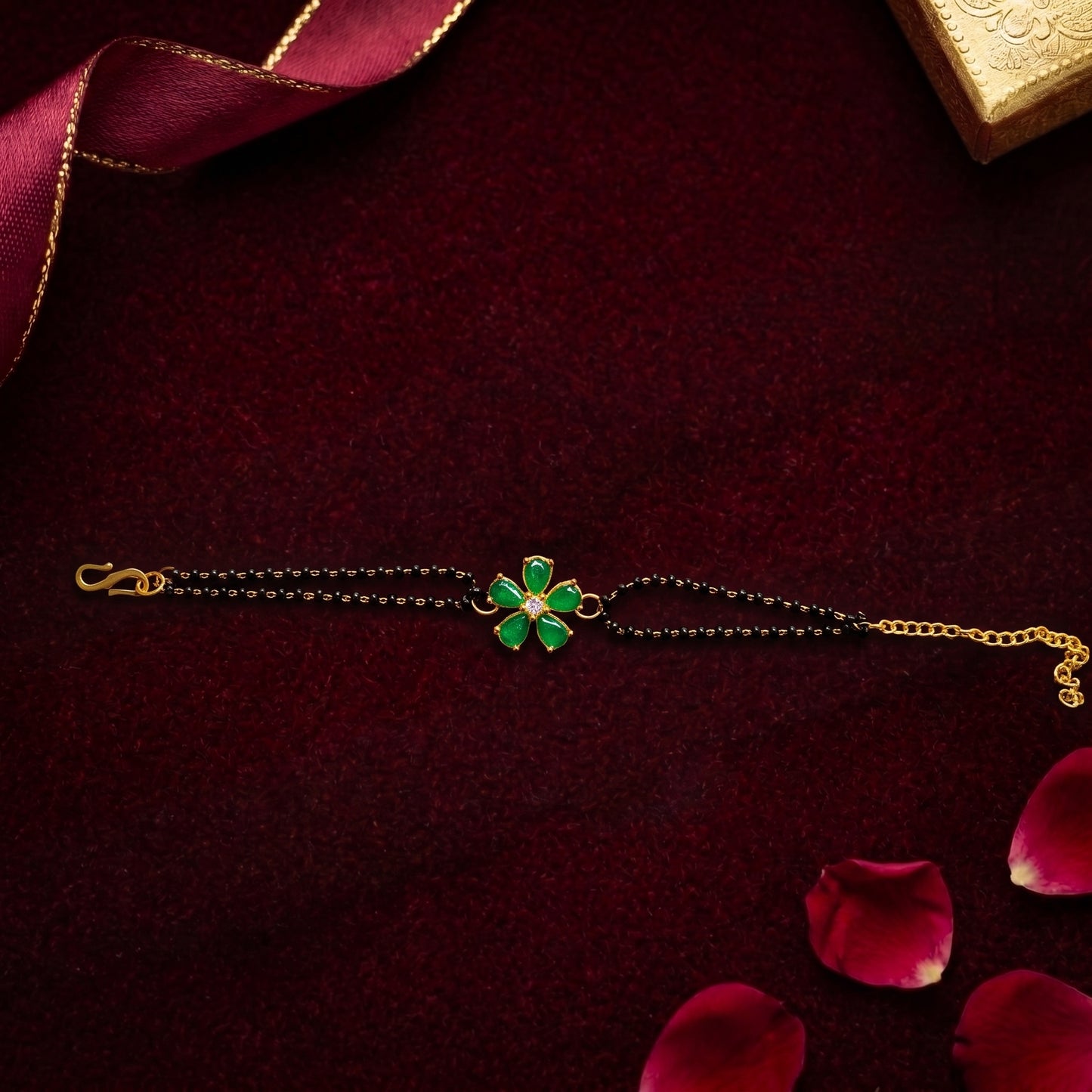 Green Crystal Flower Mangalsutra Bracelet for Bhabhi