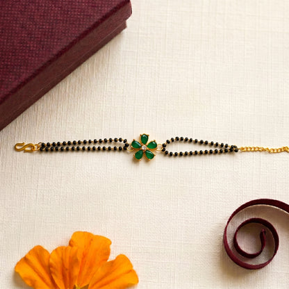 Green Crystal Flower Mangalsutra Bracelet for Bhabhi