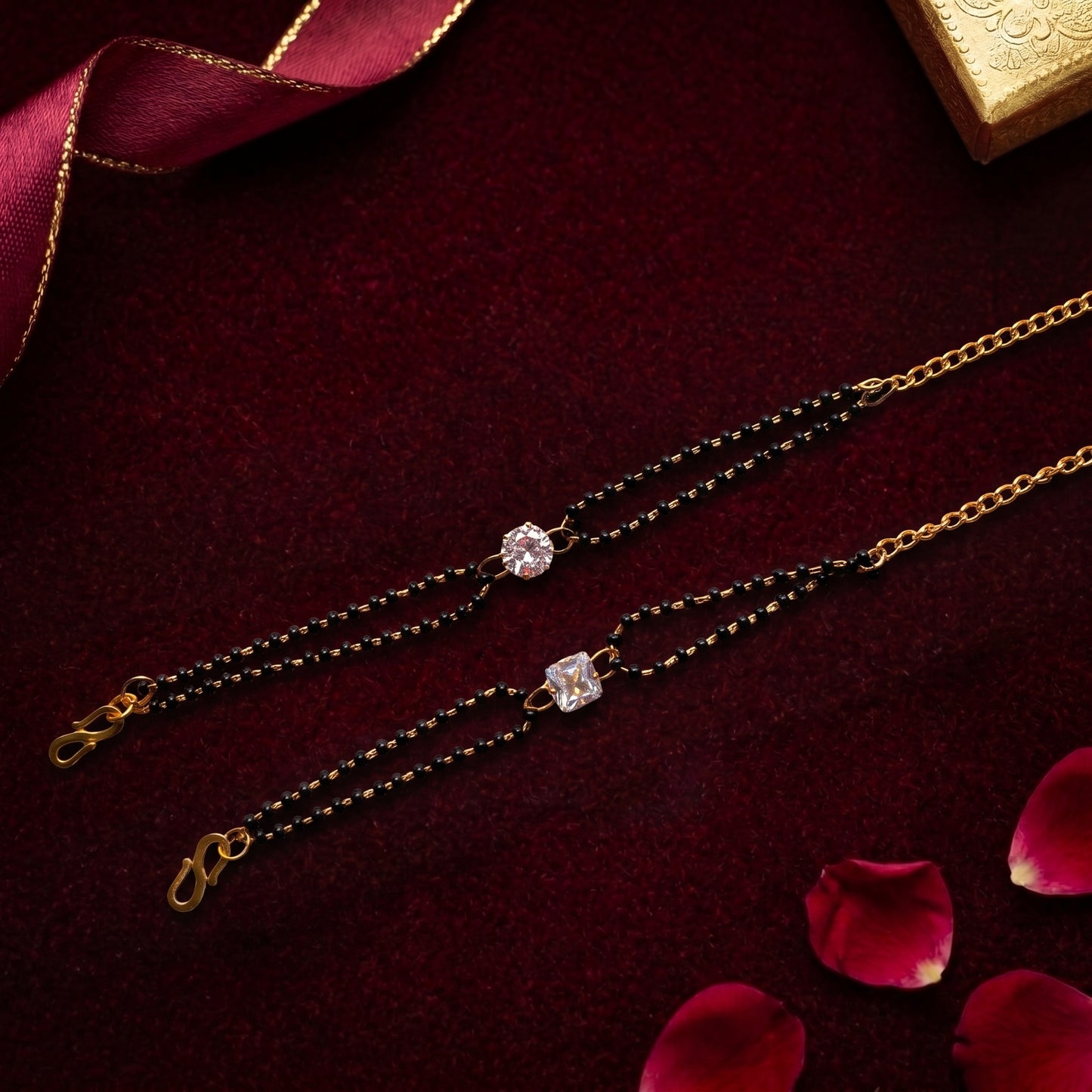 Double Black Bead Solitaire Mangalsutra Bracelet Collection (Choose Your Design)