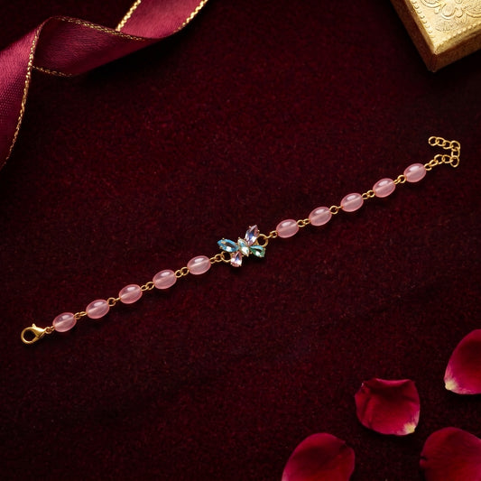 Pink Beaded Butterfly Bracelet