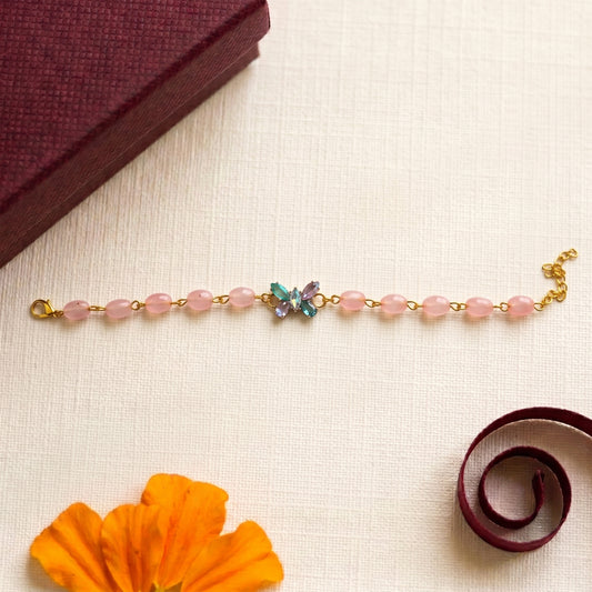 Pink Beaded Butterfly Bracelet