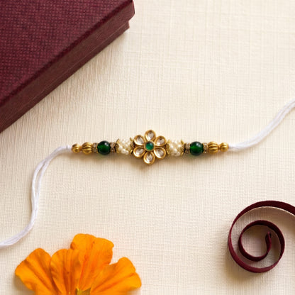 Elegant Floral Kundan Bhai Rakhi Collection