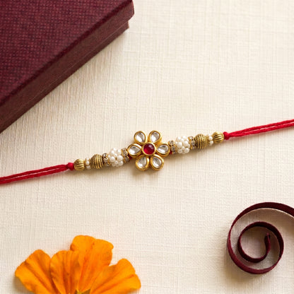 Elegant Floral Kundan Bhai Rakhi Collection
