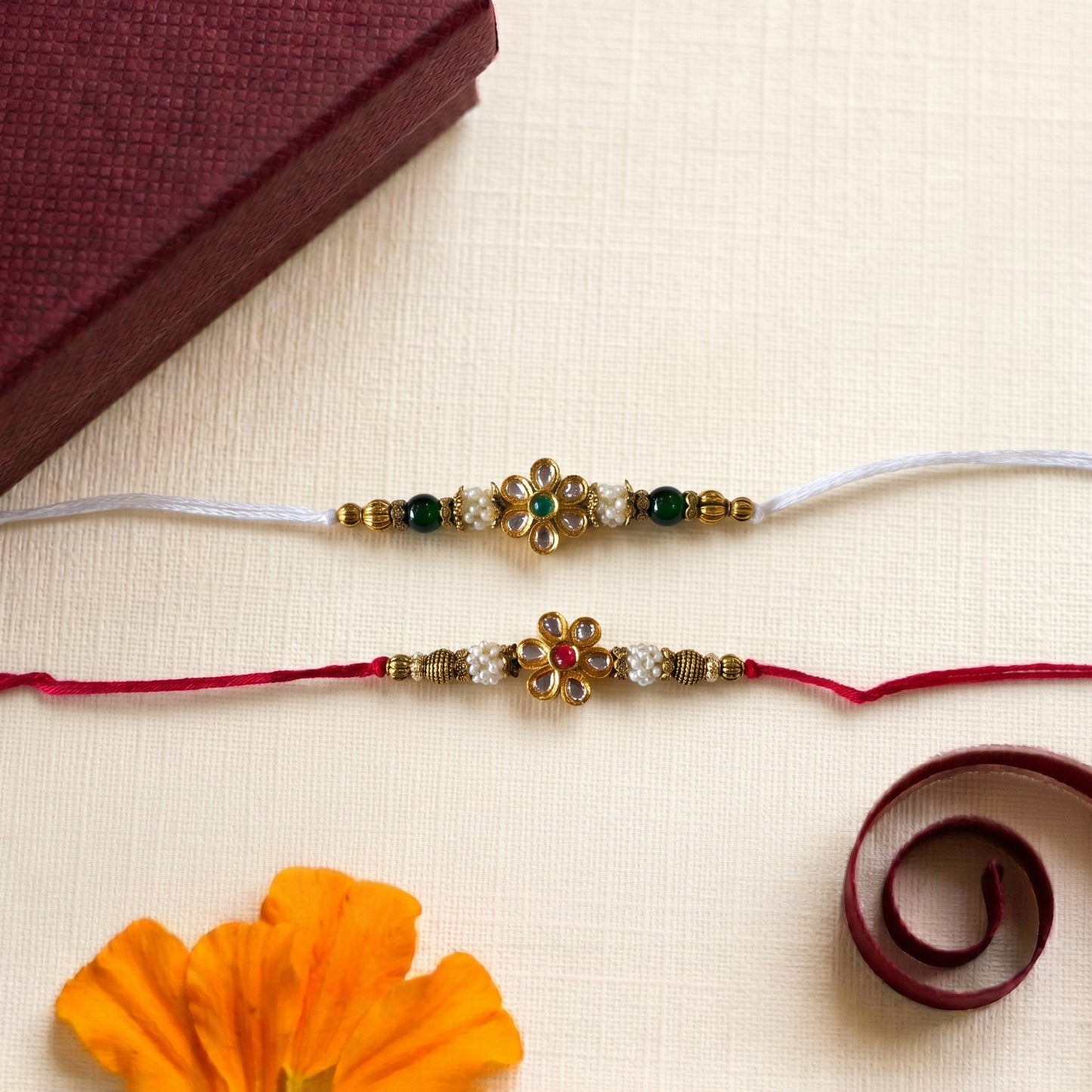 Elegant Floral Kundan Bhai Rakhi Collection
