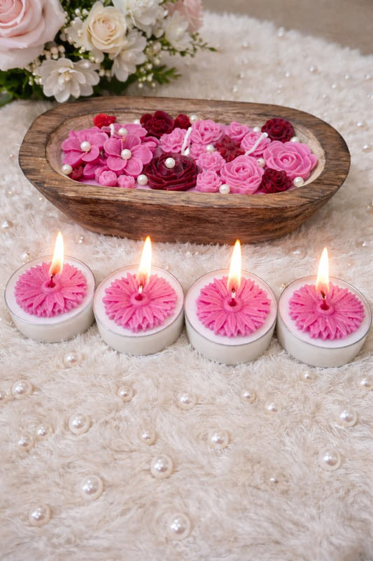 Handcrafted Floral Boat Candle Gift Set – Decorative Wooden Bowl (Choose Your Variant)