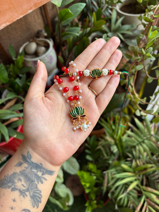 Emerald Lotus Bhai-Bhabhi Rakhi Set