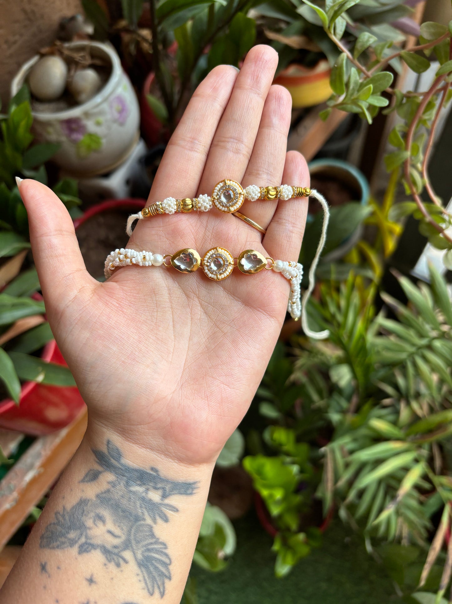 Pearl Radiance Rakhi & Bracelet Set